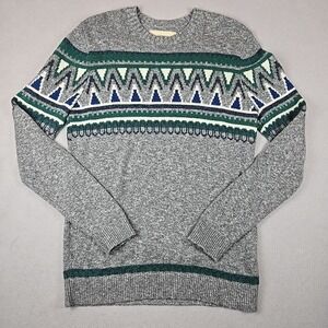 Hollister Sweater Gray‎ Navy & Green Patterned SIZE MEDIUM